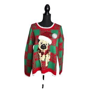 33 Degrees Women's Christmas Pug Festive Holiday Sweater XXL